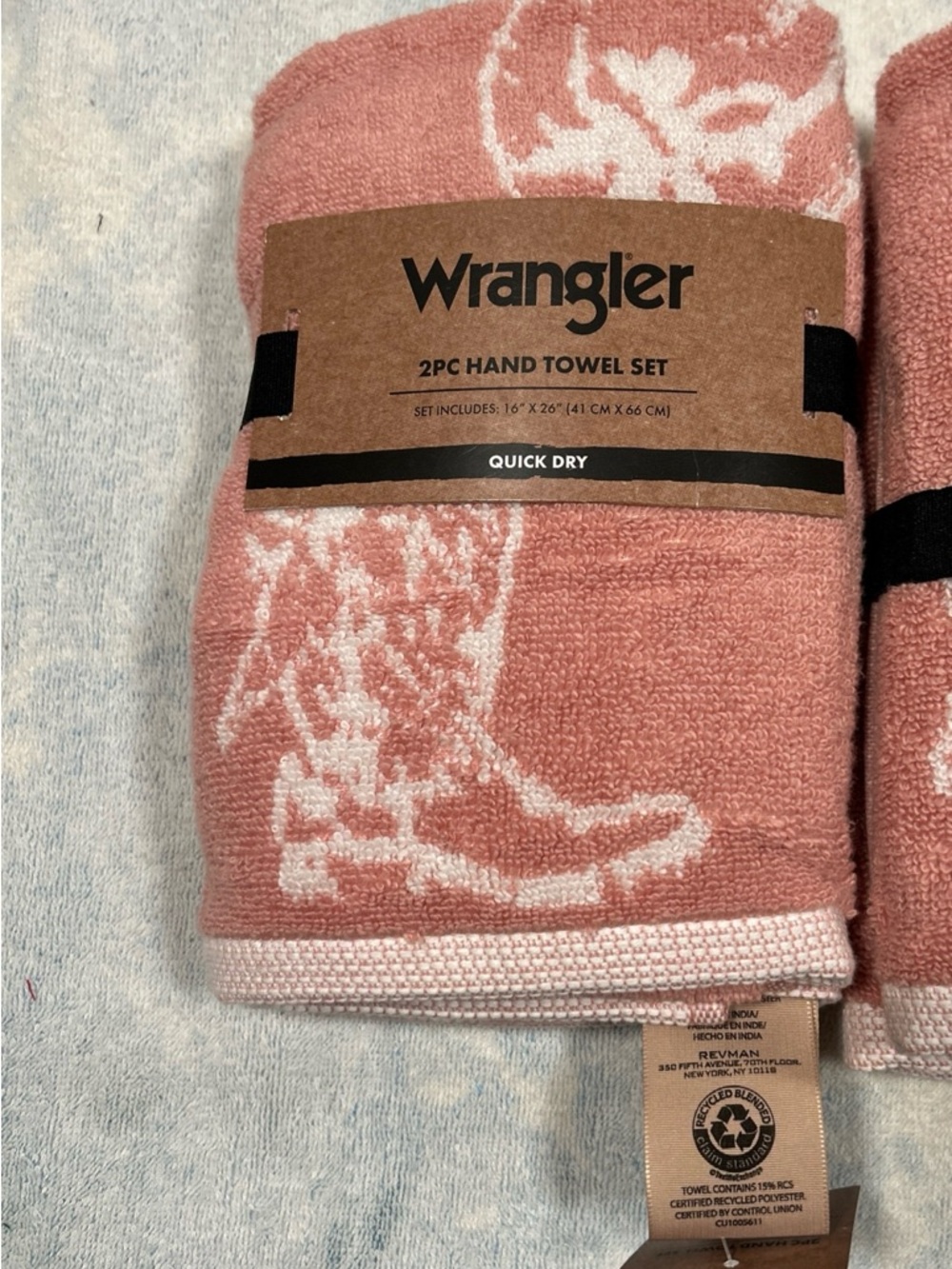 Wrangler Pink 2-Piece Western Quick-Dry Hand Towel Set